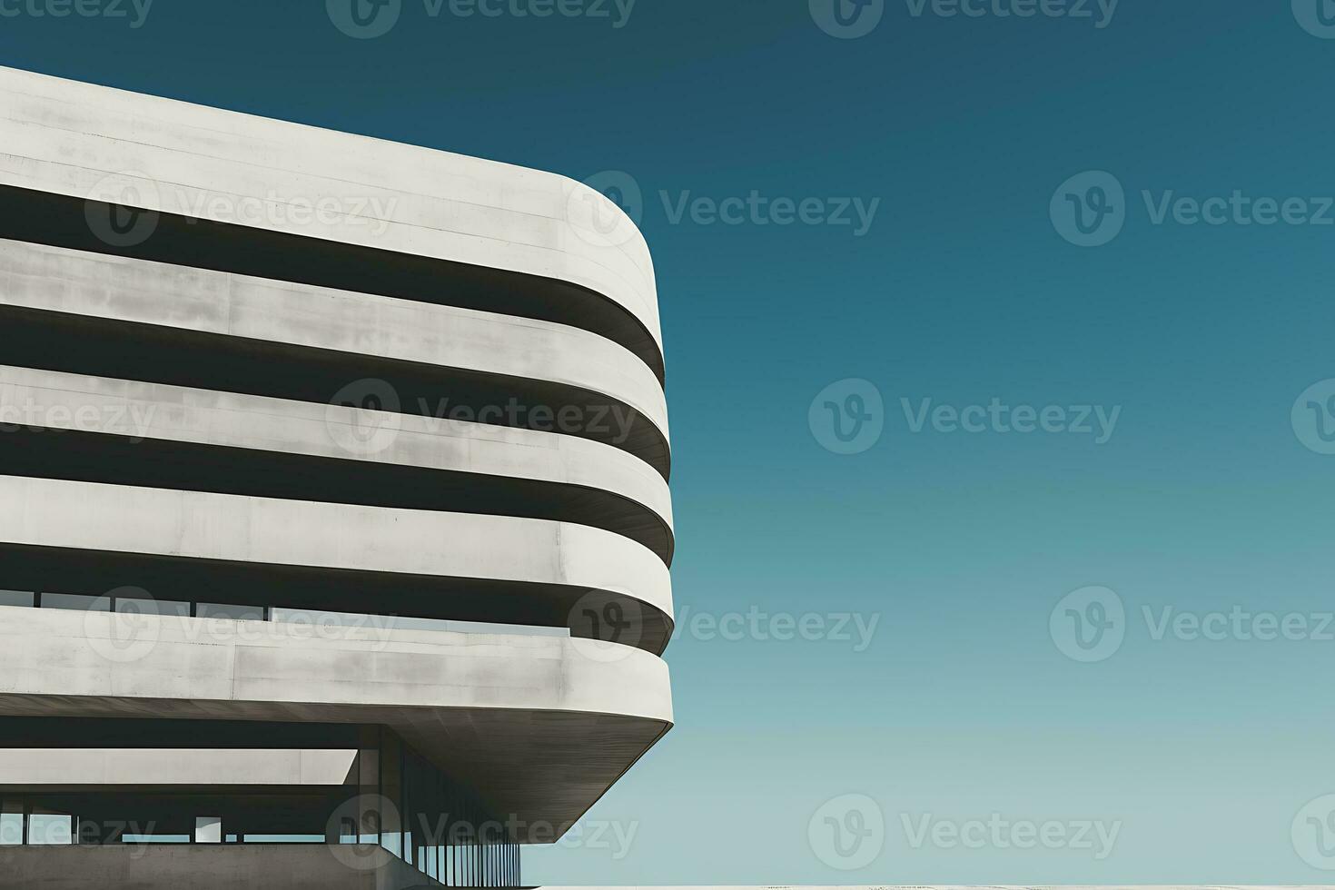 Abstract modern architecture fragment with concrete walls under daylight blue sky. AI Generated photo