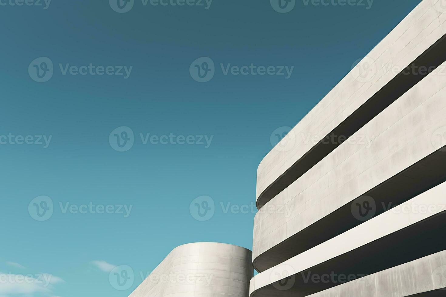 Abstract modern architecture fragment with concrete walls under daylight blue sky. AI Generated photo