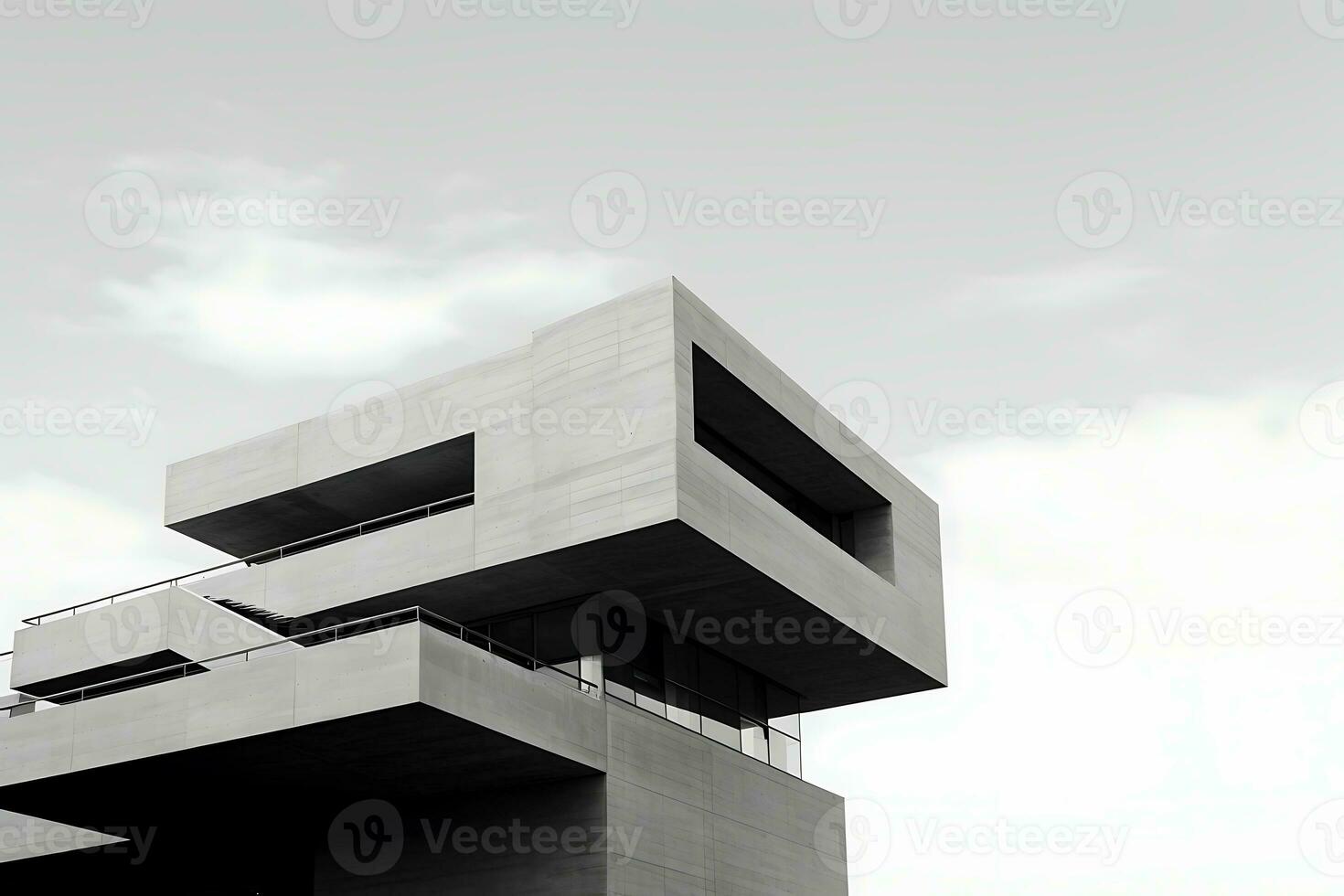 Unique modern office of business buildings skyscraper, black and white. AI Generated. photo