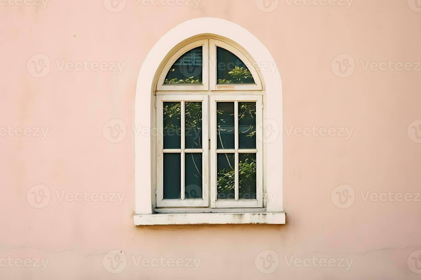 Classic window frame on pastel pink retro style. AI Generated photo