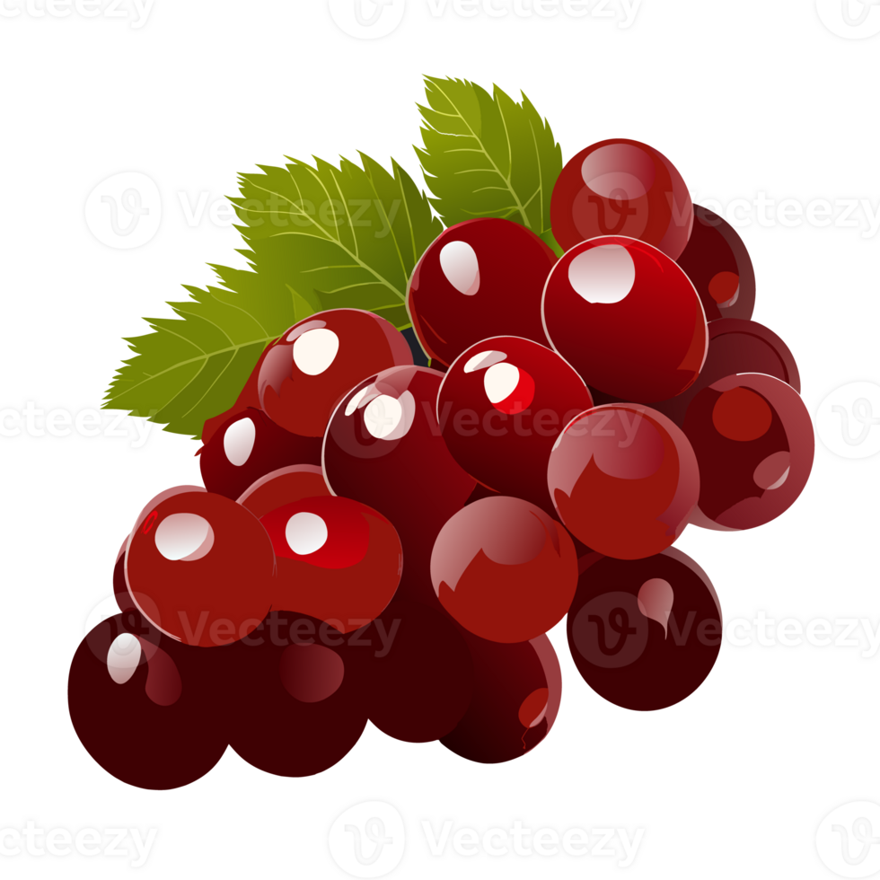 Red grape with leaves isolated on white background. ai generative png