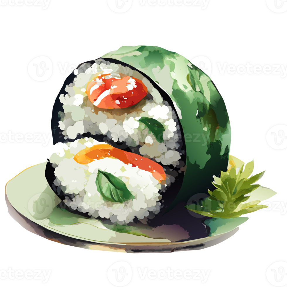 Watercolor hand drawn sushi. AI generative png