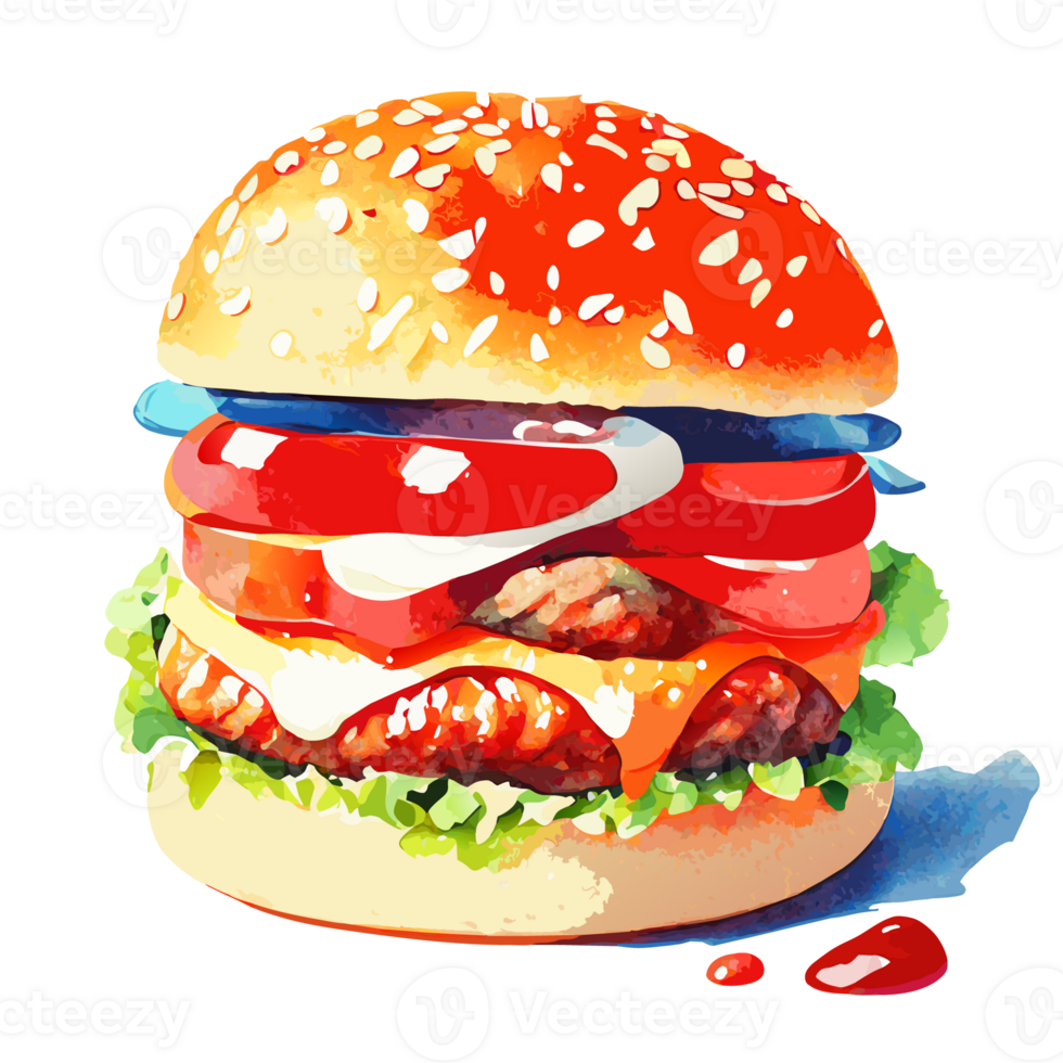 Watercolor hand drawn burger. AI generative png