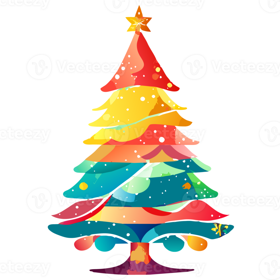 watercolor hand drawn colorful christmas tree. AI generative png