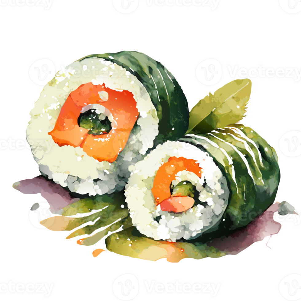 Watercolor hand drawn sushi. AI generative png