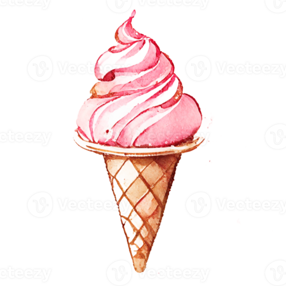 Watercolor hand drawn ice cream cone. png
