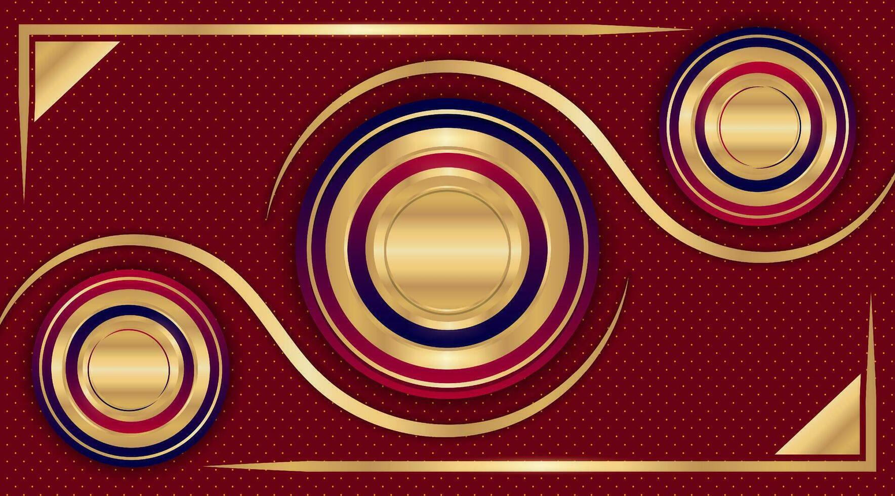 abstract rounded shapes red and gold with dark red background vector