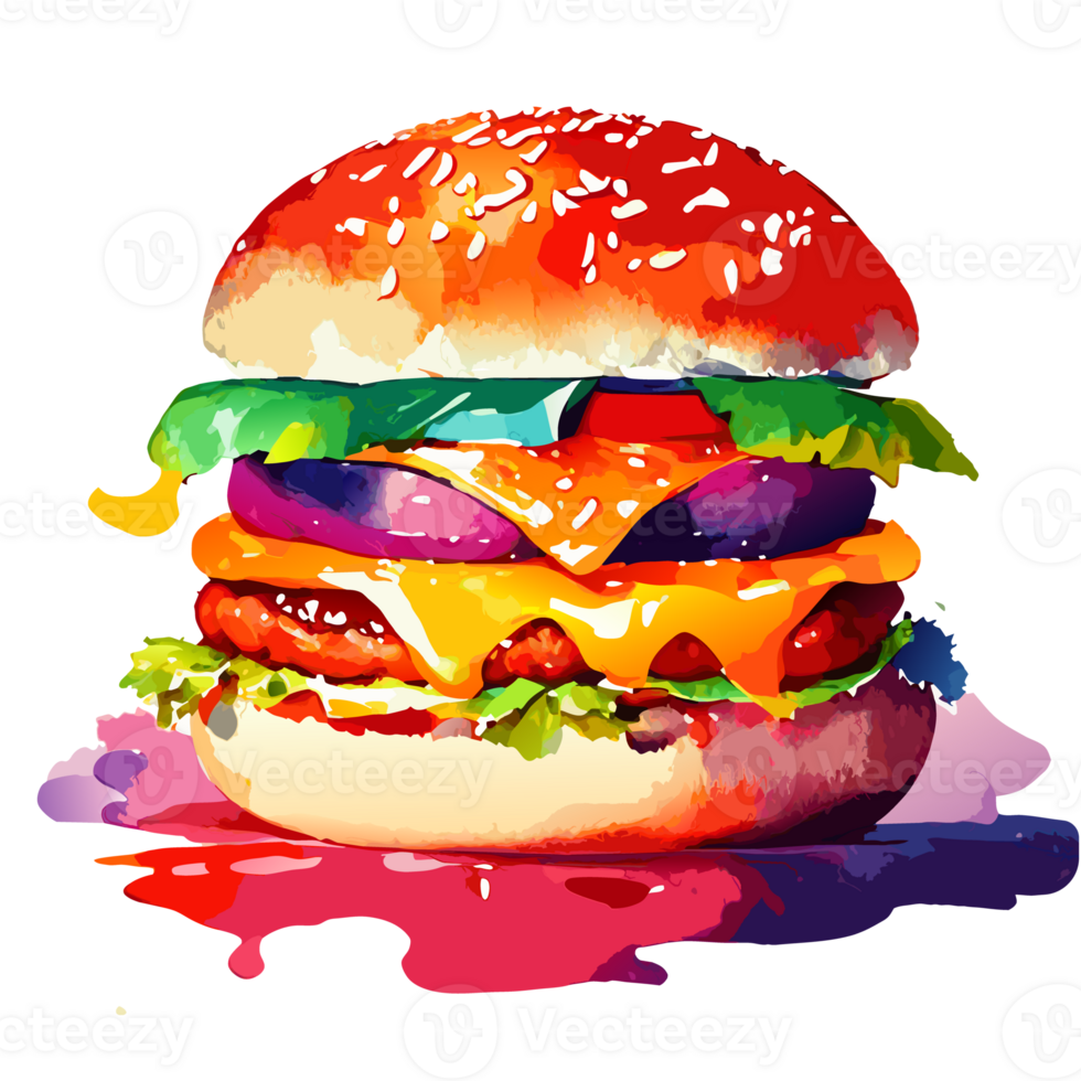 Watercolor hand drawn burger. AI generative png