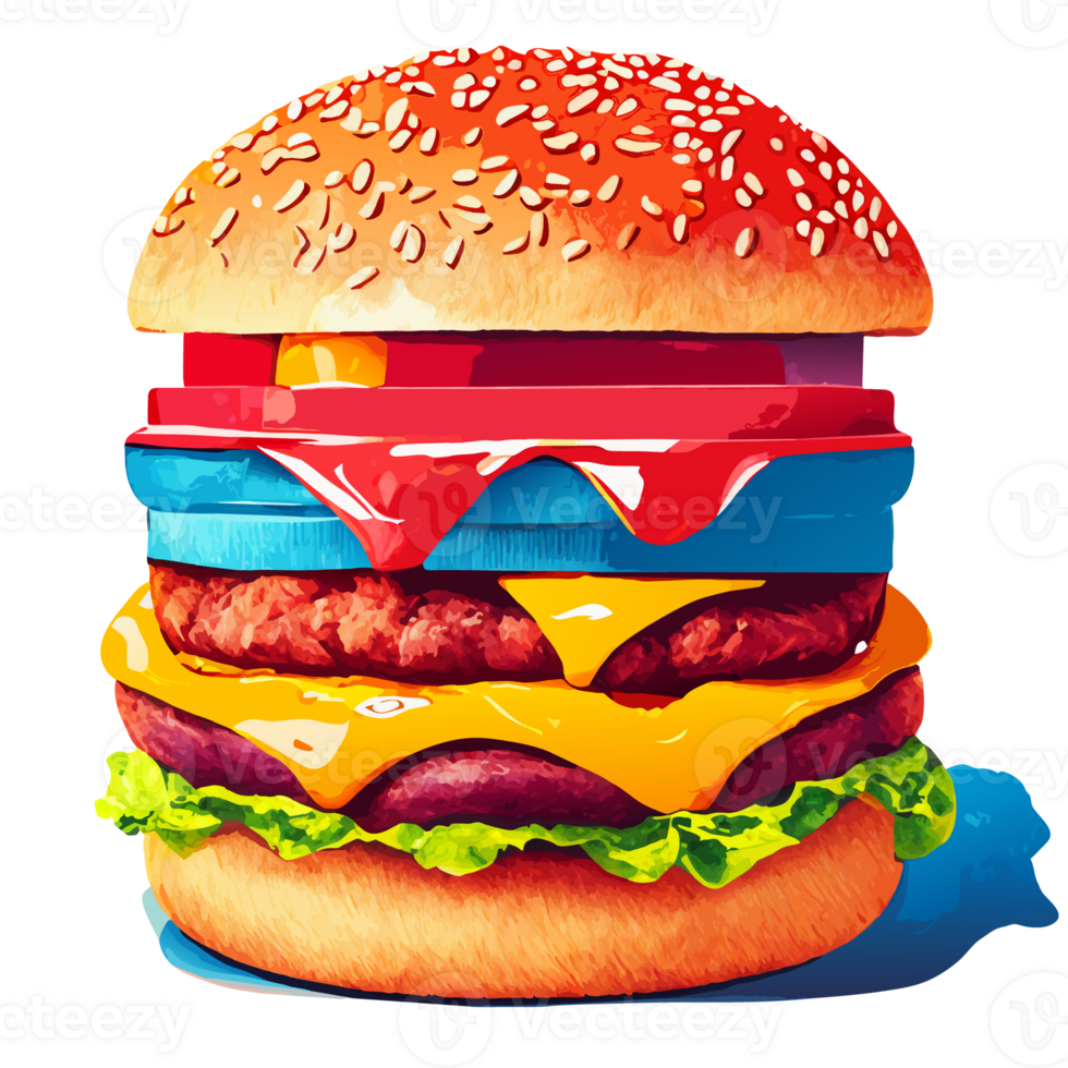 Watercolor hand drawn burger. AI generative png