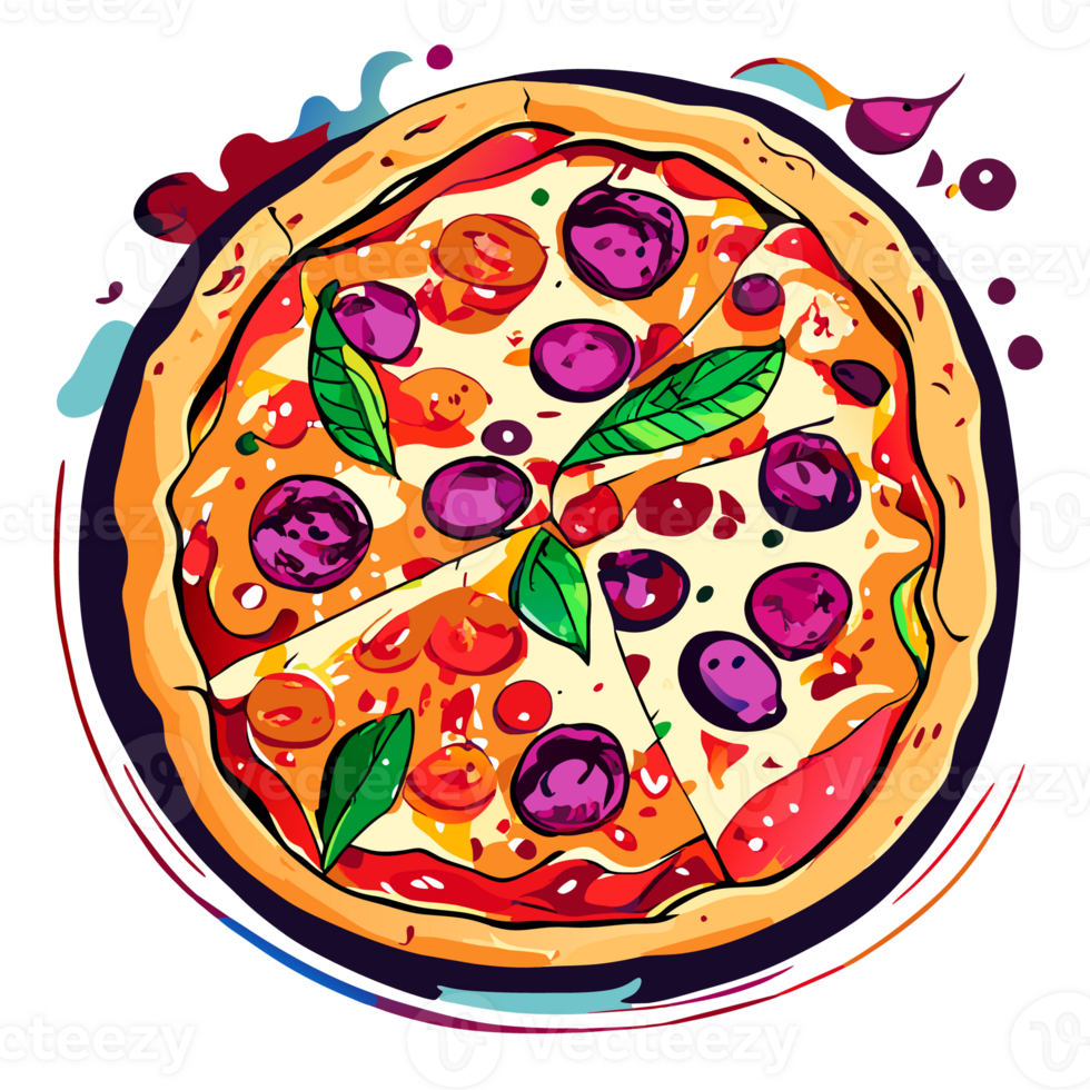 Watercolor hand drawn pizza. png