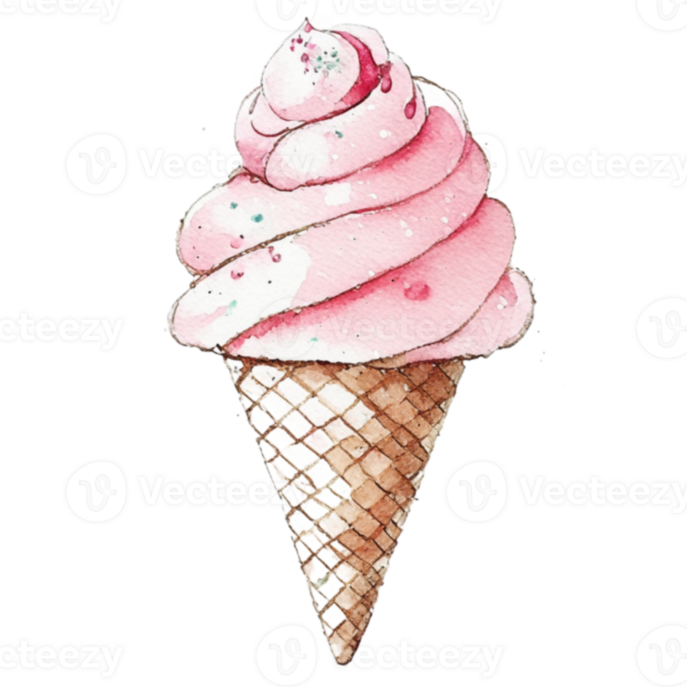 Watercolor hand drawn ice cream cone. png