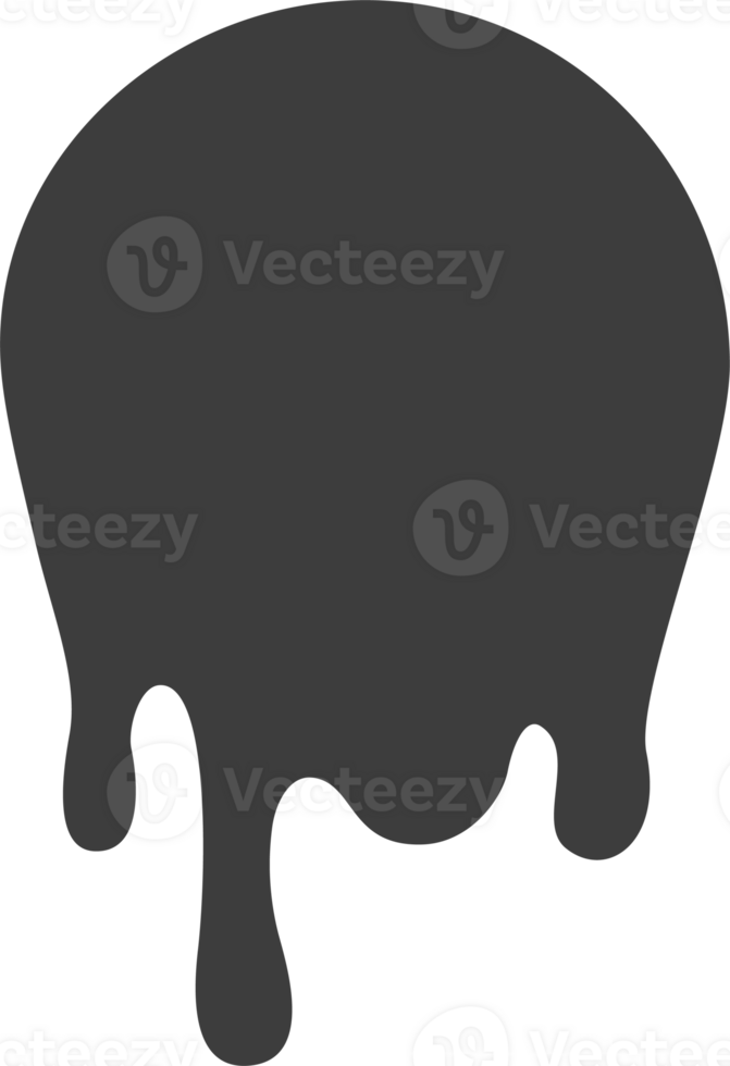 Melted drips round shape. Drop flow of black liquid. Sauce chocolate ink splashes png