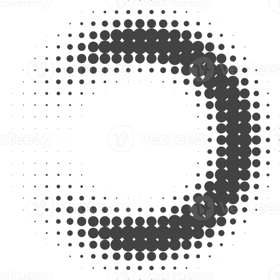 Dotted circle pattern. Abstract halftone round. Frame with random gradient gradation. Grunge rings design png