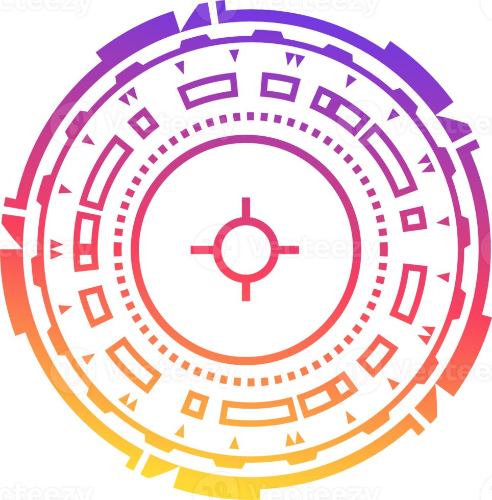 HUD futuristic element. Abstract optical neon aim. Circle geometric shape for virtual interface and games. Camera viewfinder for sniper weapon. png