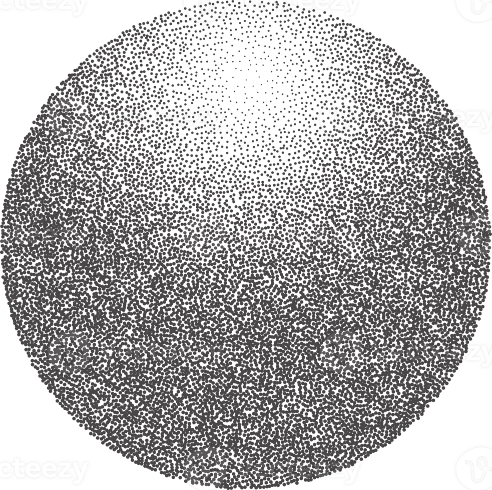 Grainy circle with noise dotted texture. Gradient ball with shadow. Abstract planet sphere with halftone stipple effect. png