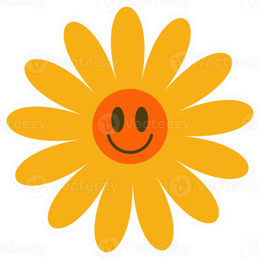 Daisy groovy flower. Smiling retro floral face. Y2k simple design. Cartoon chamomile character. png