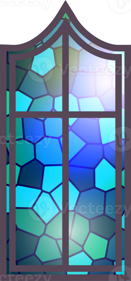 Gothic stained glass window. Church medieval arch. Catholic cathedral mosaic frame. Old architecture design png