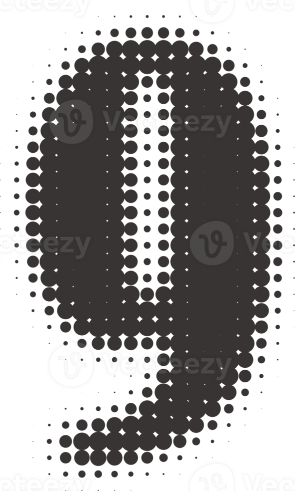 Halftone number 9. Grunge font with pixel pattern. Typography numeral with abstract dotted effect. Pop art design element. png