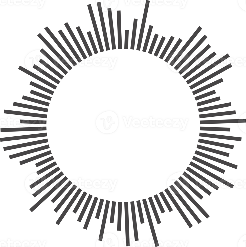 cirkel ljud Vinka. cirkulär musik audio runda. radiell grafisk av röst. abstrakt utjämnare. symbol av vågform brista strålar. png