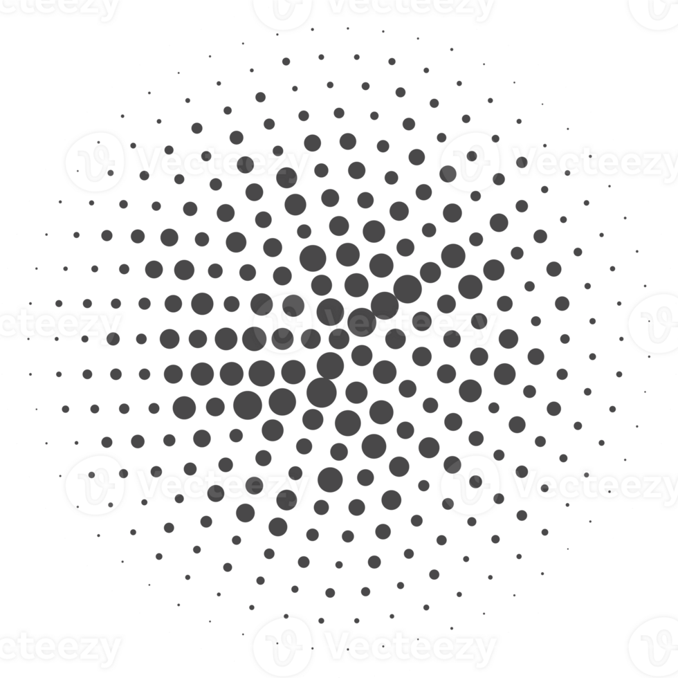Circle dots with halftone pattern. Round gradient background. Elements with gradation points texture. Abstract geometric shape png