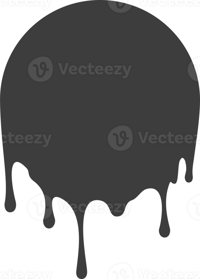 Melted drips round shape. Drop flow of black liquid. Sauce chocolate ink splashes png