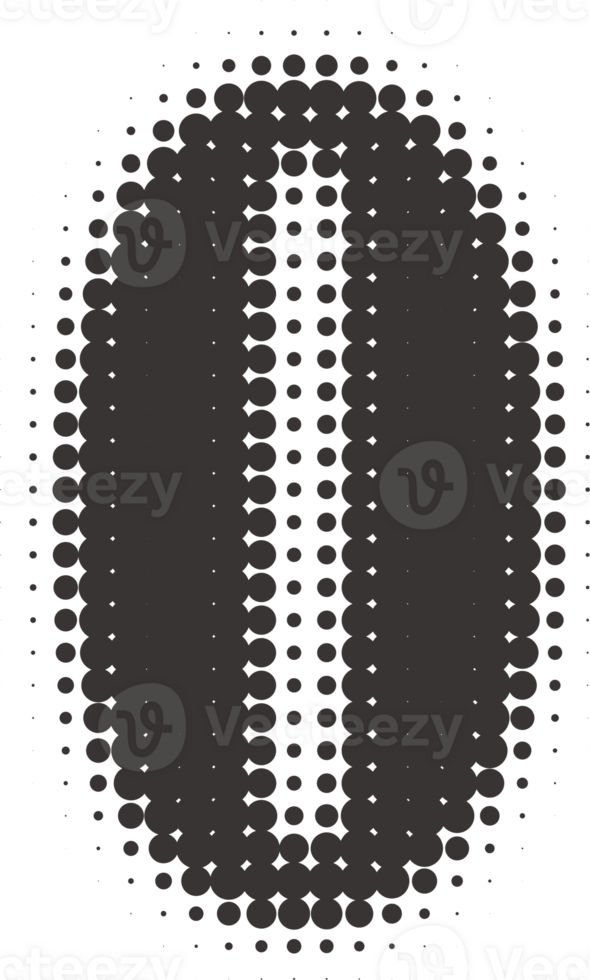 Halftone number 0. Grunge font with pixel pattern. Typography numeral zero with abstract dotted effect. Pop art design element. png
