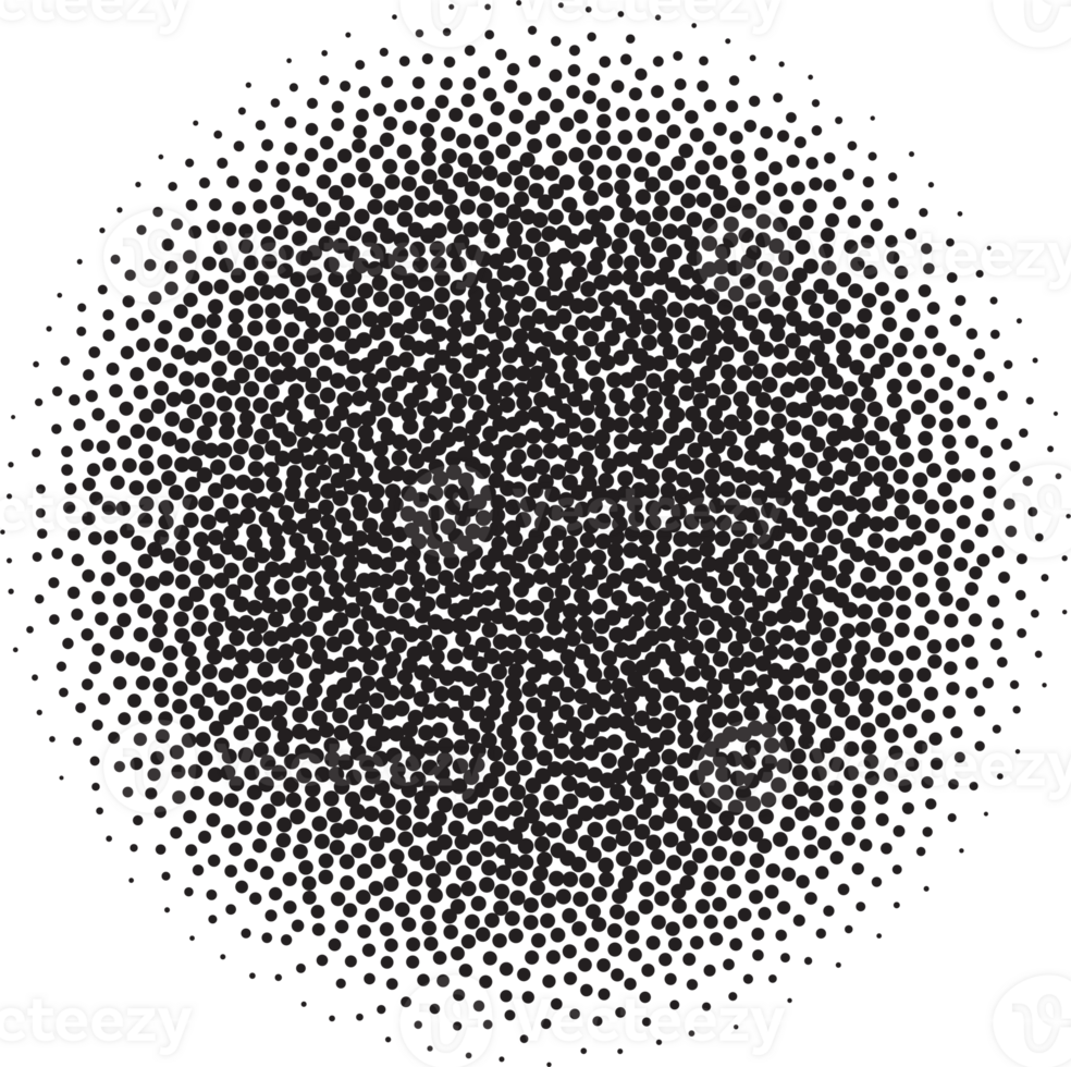 Spray circle gradient noise. Dotted round with grunge textured effect. Circular stipple brushed shape. Grainy blurred drip. png