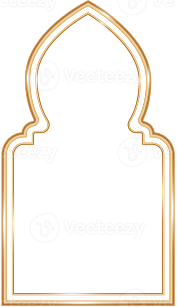Ramadan window frame shape. Islamic golden arch. Muslim mosque element of architecture with ornament. Turkish gate and door png