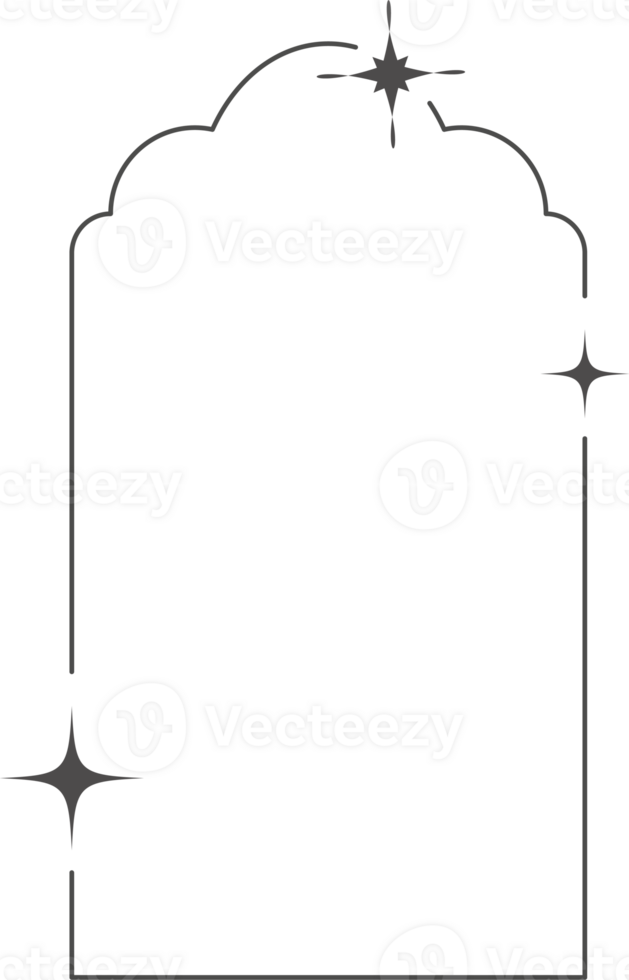 estético quadro, Armação forma. esboço mínimo gráfico elemento com estrelas. abstrato boho arco com brilhos. na moda Ramadã islâmico modelo para poster e história. png
