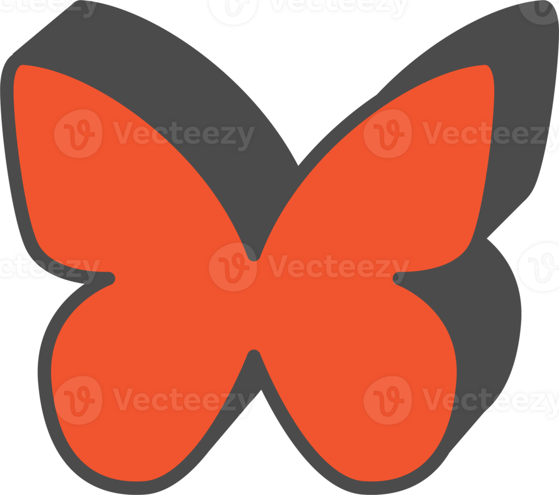 Abstract geometric element. Neobrutalism graphic shape. Minimal groovy Y2k retro sticker. Retro label. Simple red butterfly png