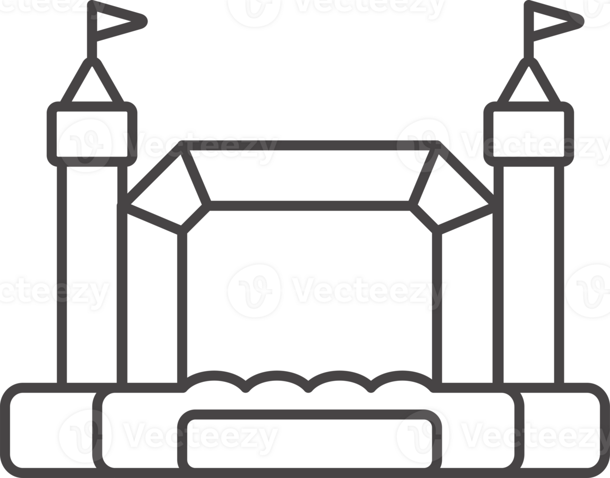 Bouncy inflatable castle. Trampoline pictogram for jumping game. Outline illustration png