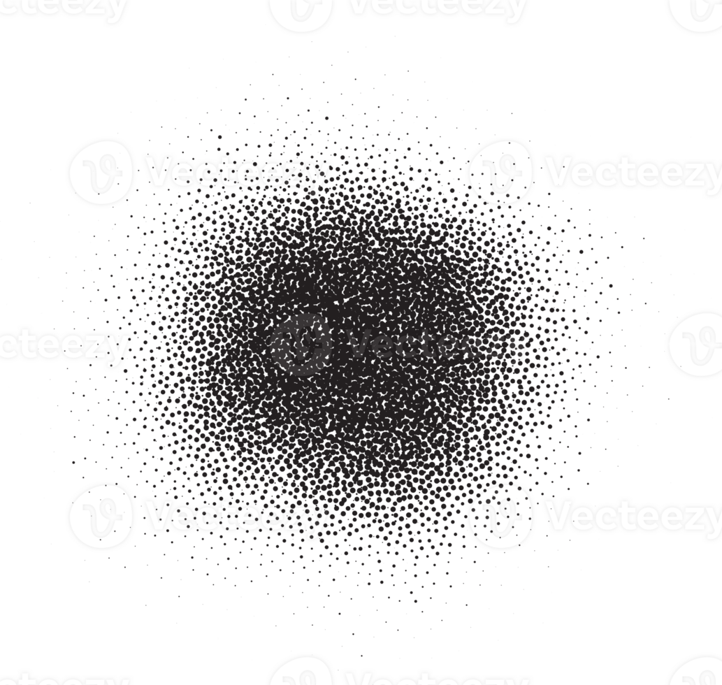 Spray circle gradient noise. Dotted round with grunge textured effect. Circular stipple brushed shape. Grainy blurred drip. png