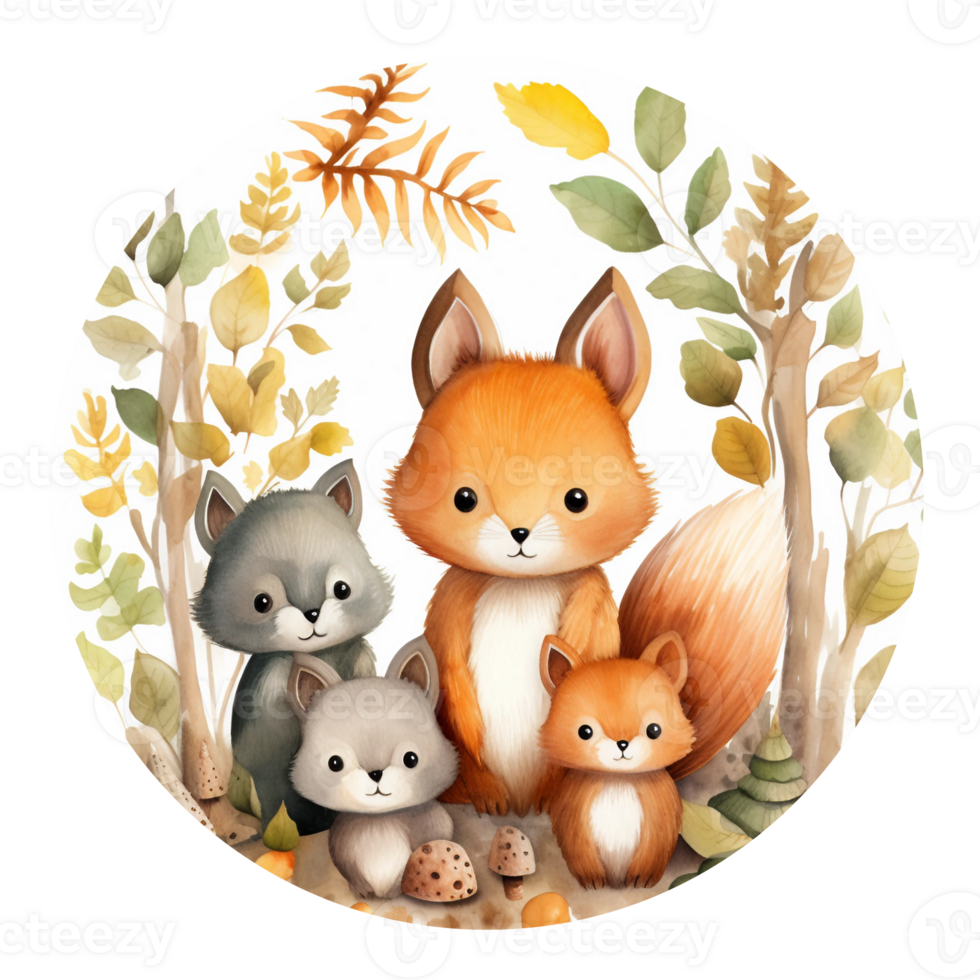 autumn watercolor animal scene png