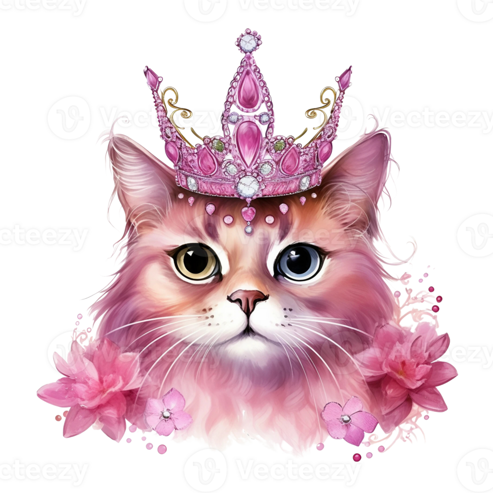 Cute little pink cat watercolor png