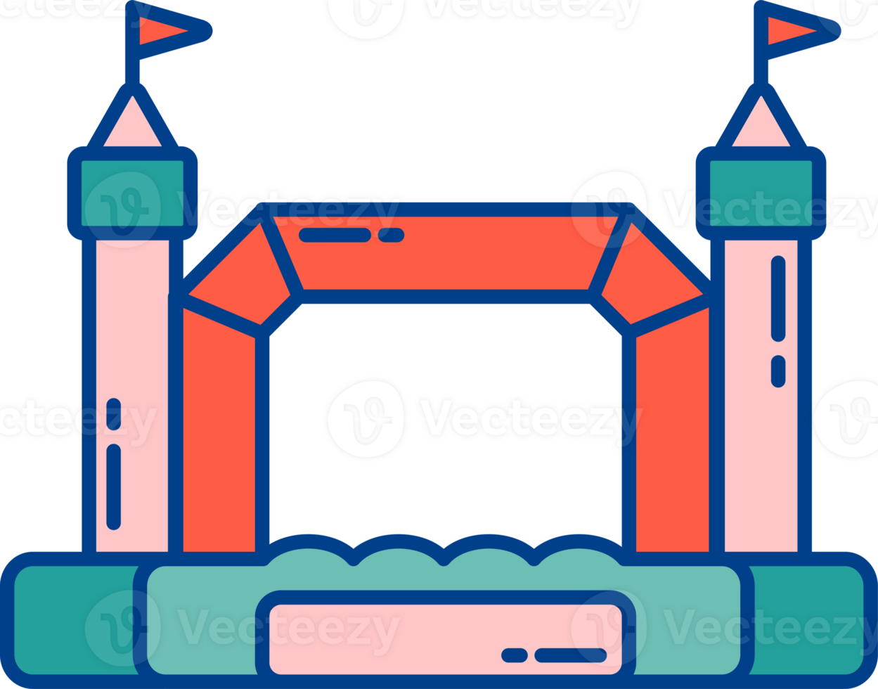 Bouncy inflatable castle. Trampoline pictogram for jumping game. Colorful illustration png