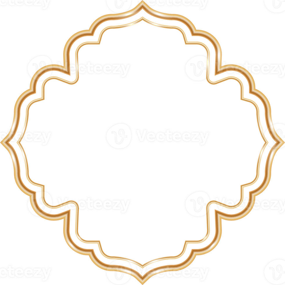 Ramadan window frame shape. Islamic golden Muslim mosque element of architecture with ornament. png