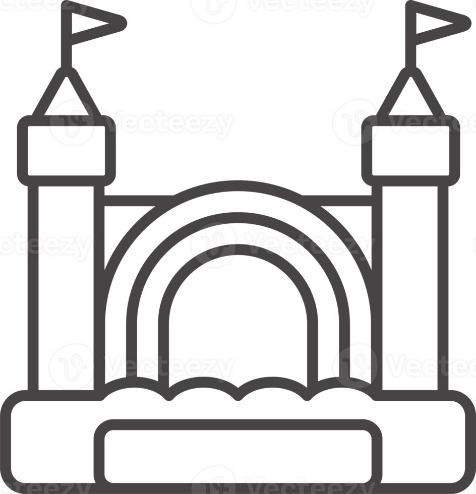Bouncy inflatable castle. Trampoline pictogram for jumping game. Outline illustration png