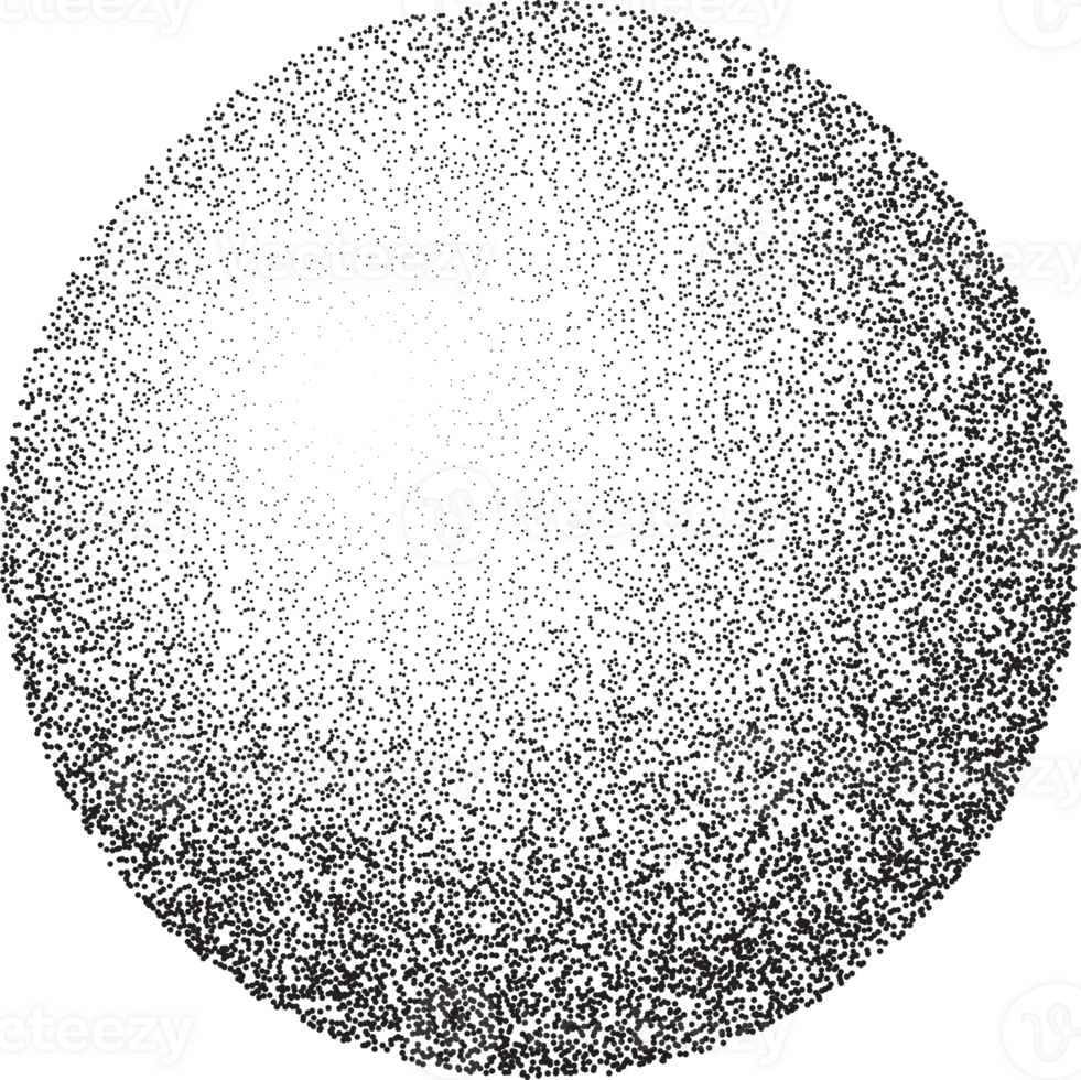 Grainy circle with noise dotted texture. Gradient ball with shadow. Abstract planet sphere with halftone stipple effect. png