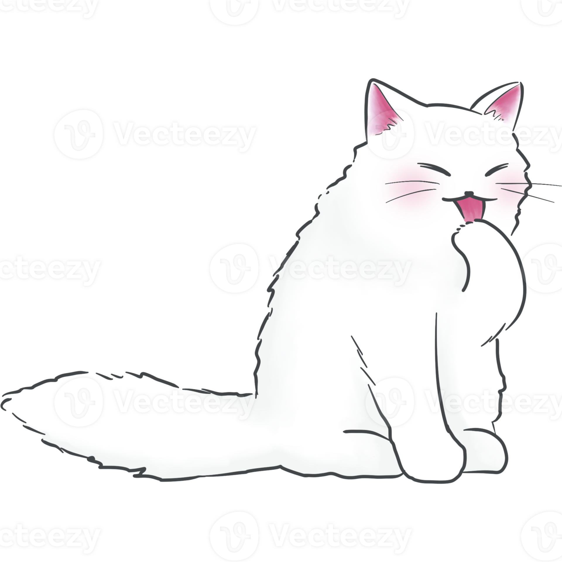 Illustration of a cute white cat licking fur 27147721 PNG