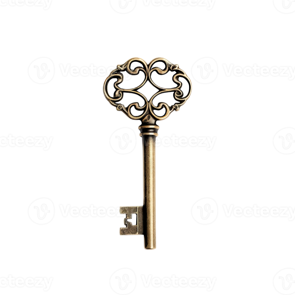 Medieval vintage key isolate on transparent background, antique keys.Generative AI png