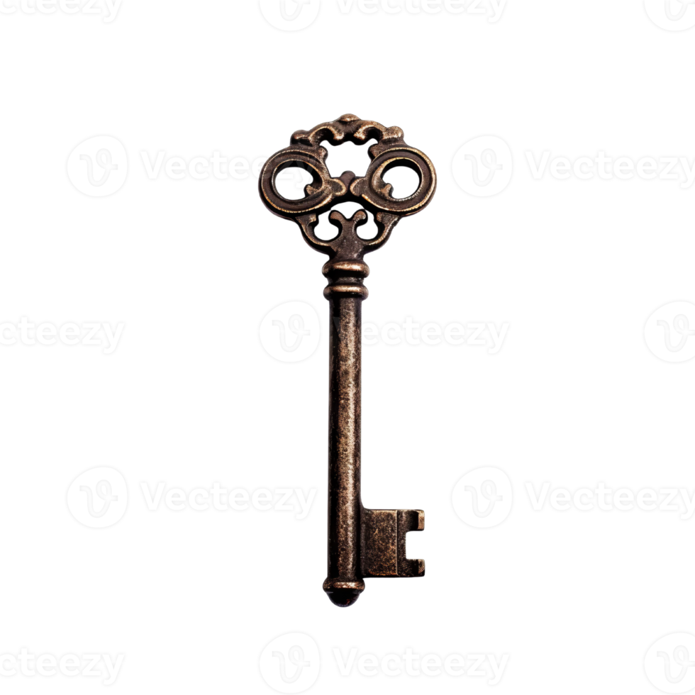 Medieval vintage key isolate on transparent background, antique keys.Generative AI png