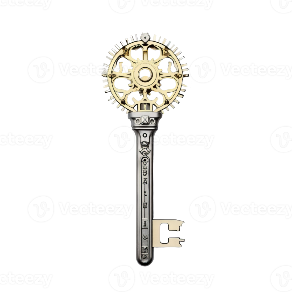 Medieval vintage key isolate on transparent background, antique keys.Generative AI png