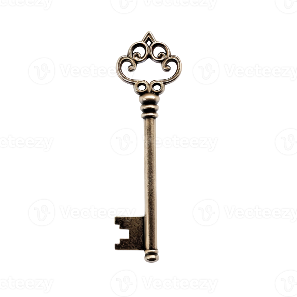 Medieval vintage key isolate on transparent background, antique keys.Generative AI png