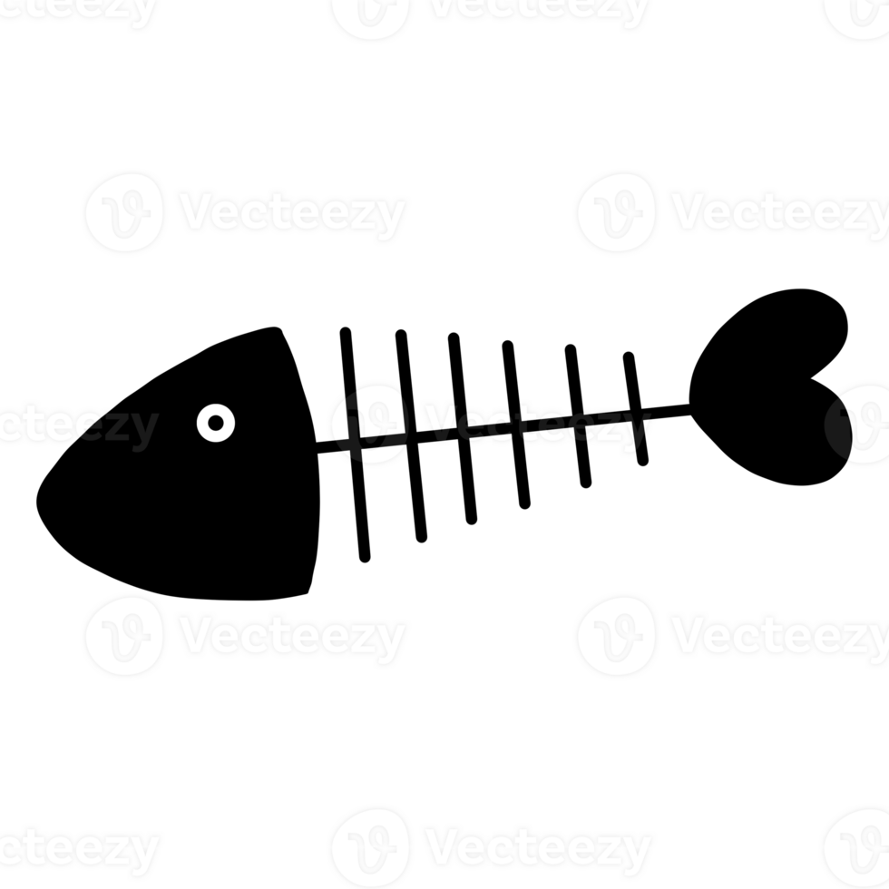 fish skeleton icon, black and white illustration png