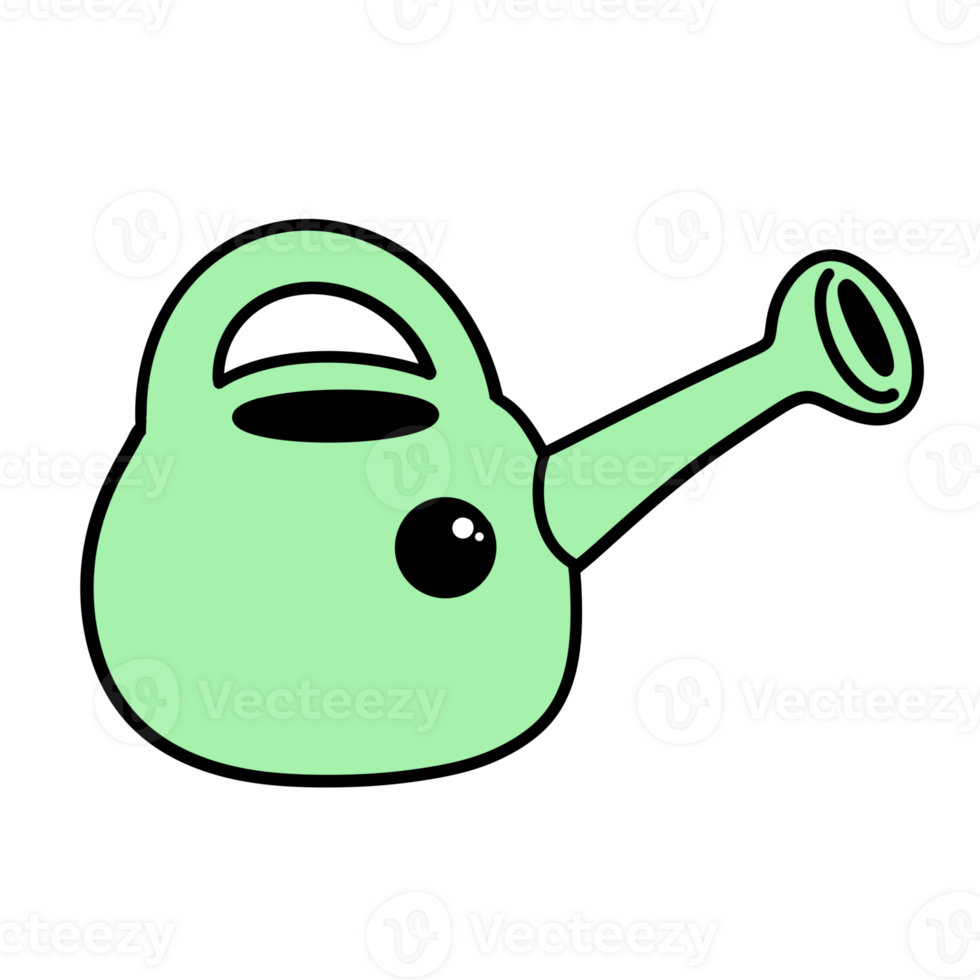 a green watering can with a black eye png