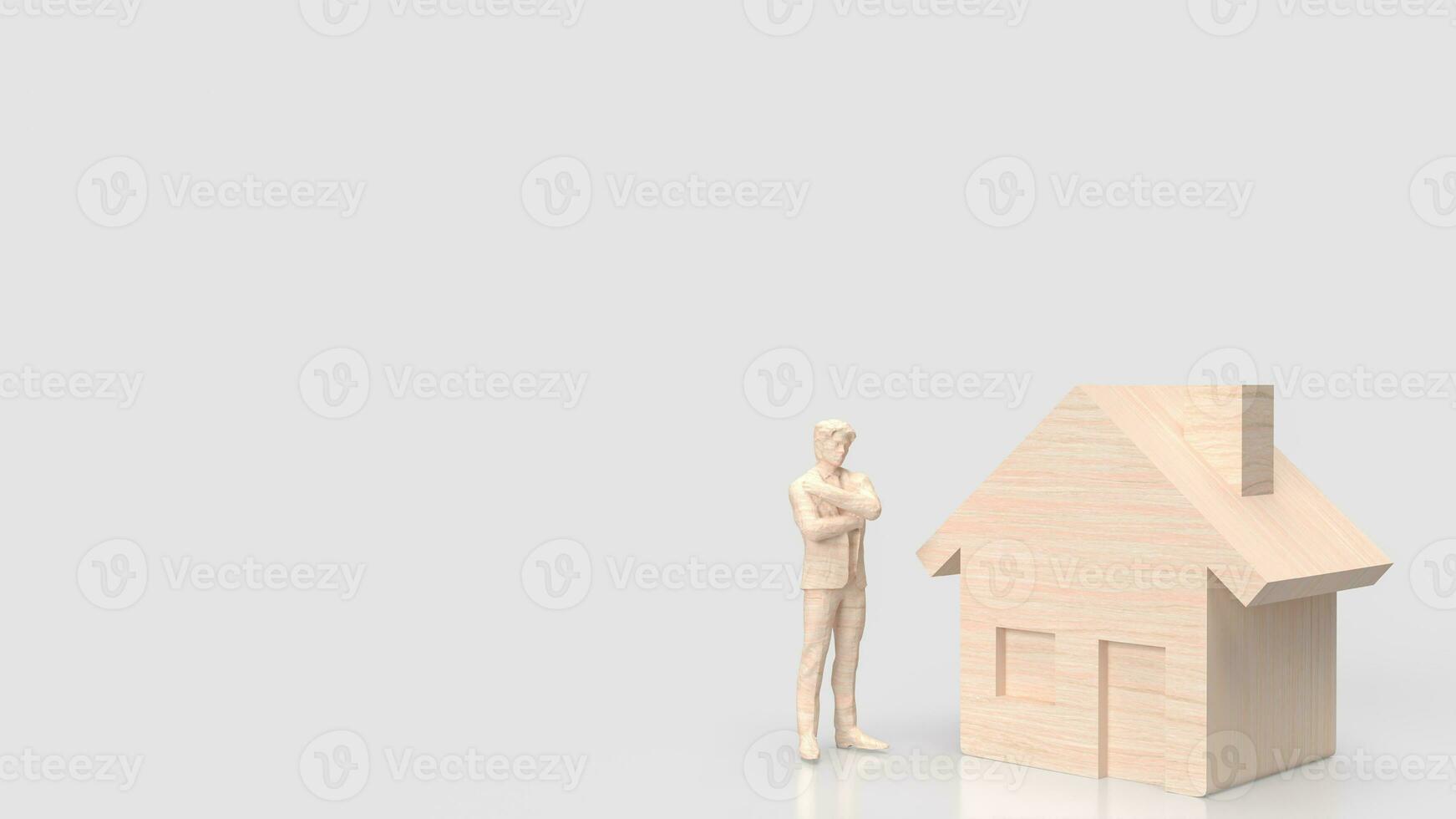 el hombre y casa madera para edificio concepto 3d representación foto