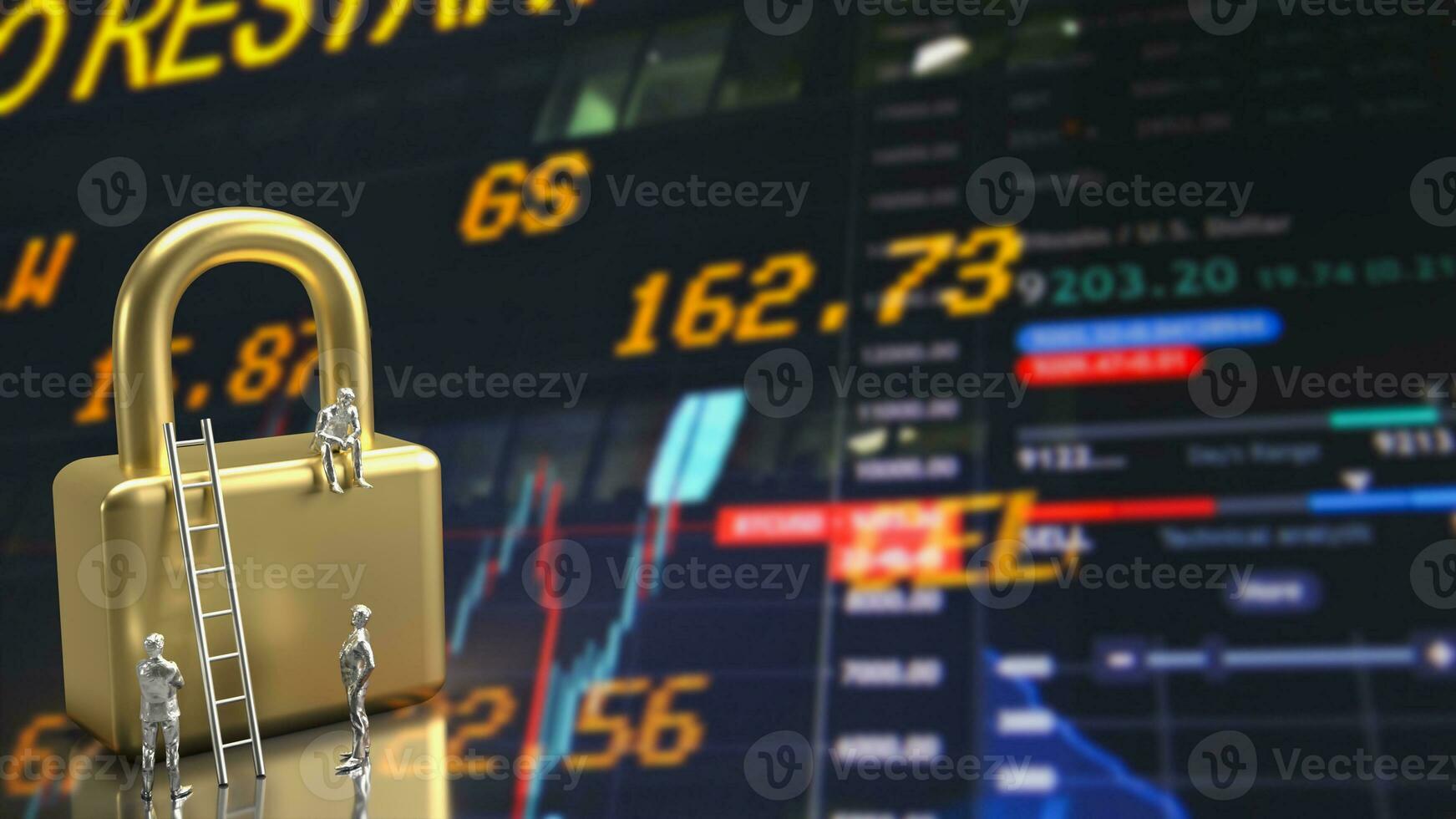 The man and lock for Business security concept 3d rendering photo