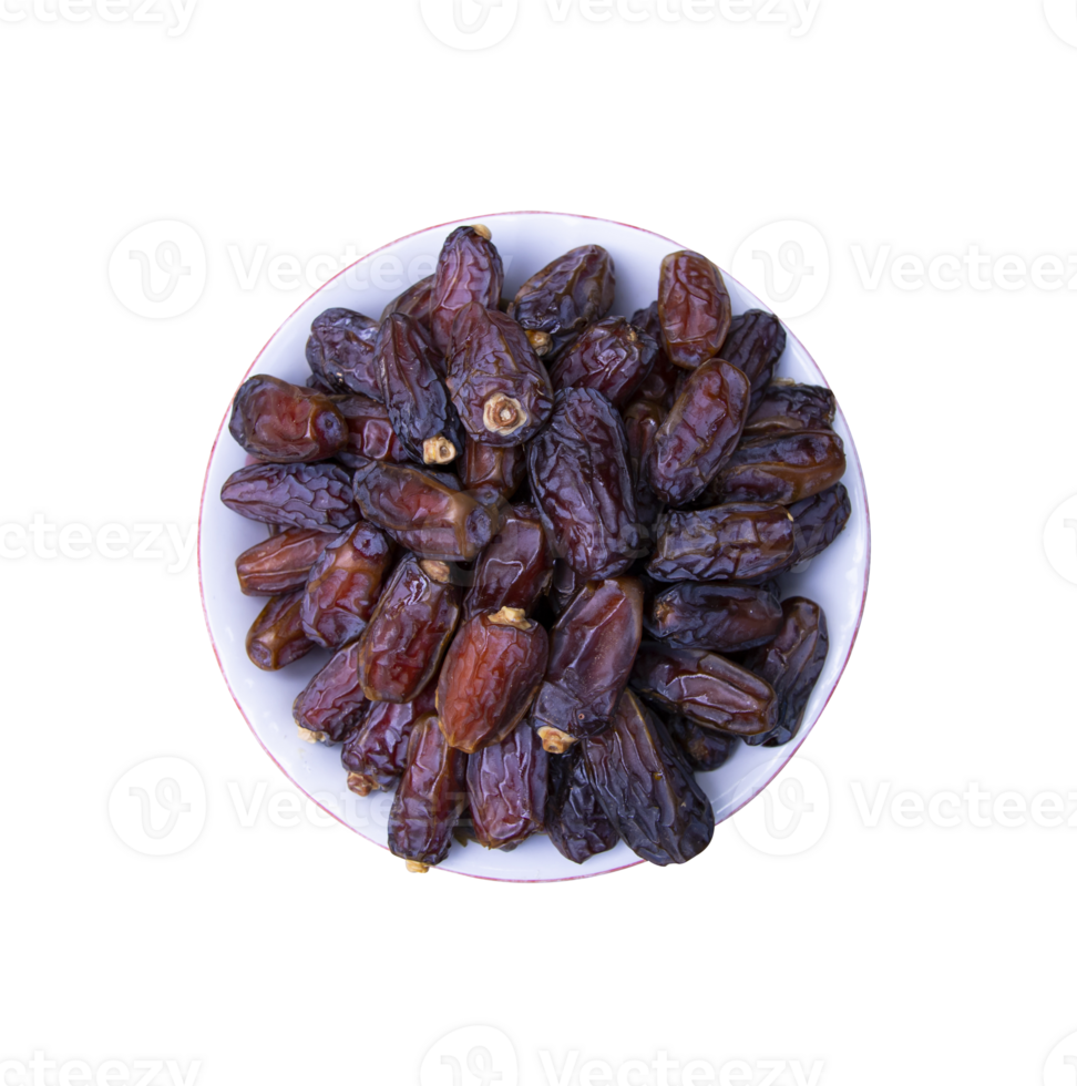 One bowl of Date fruits top view isolated on Background png