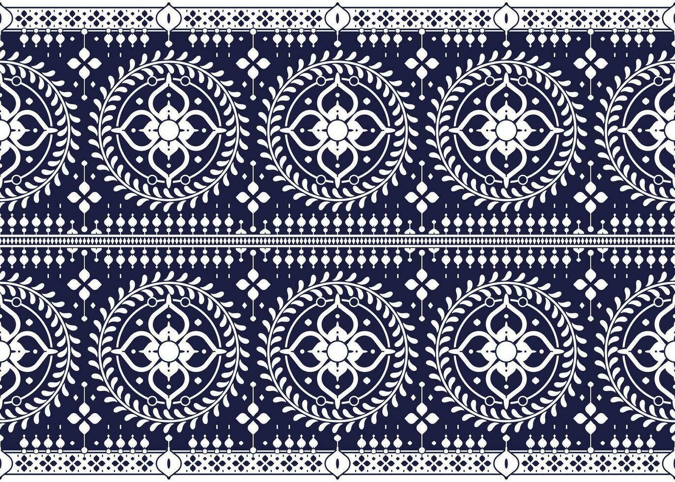 geometric and flower ethnic fabric pattern on blue background for cloth carpet wallpaper background wrapping etc. vector