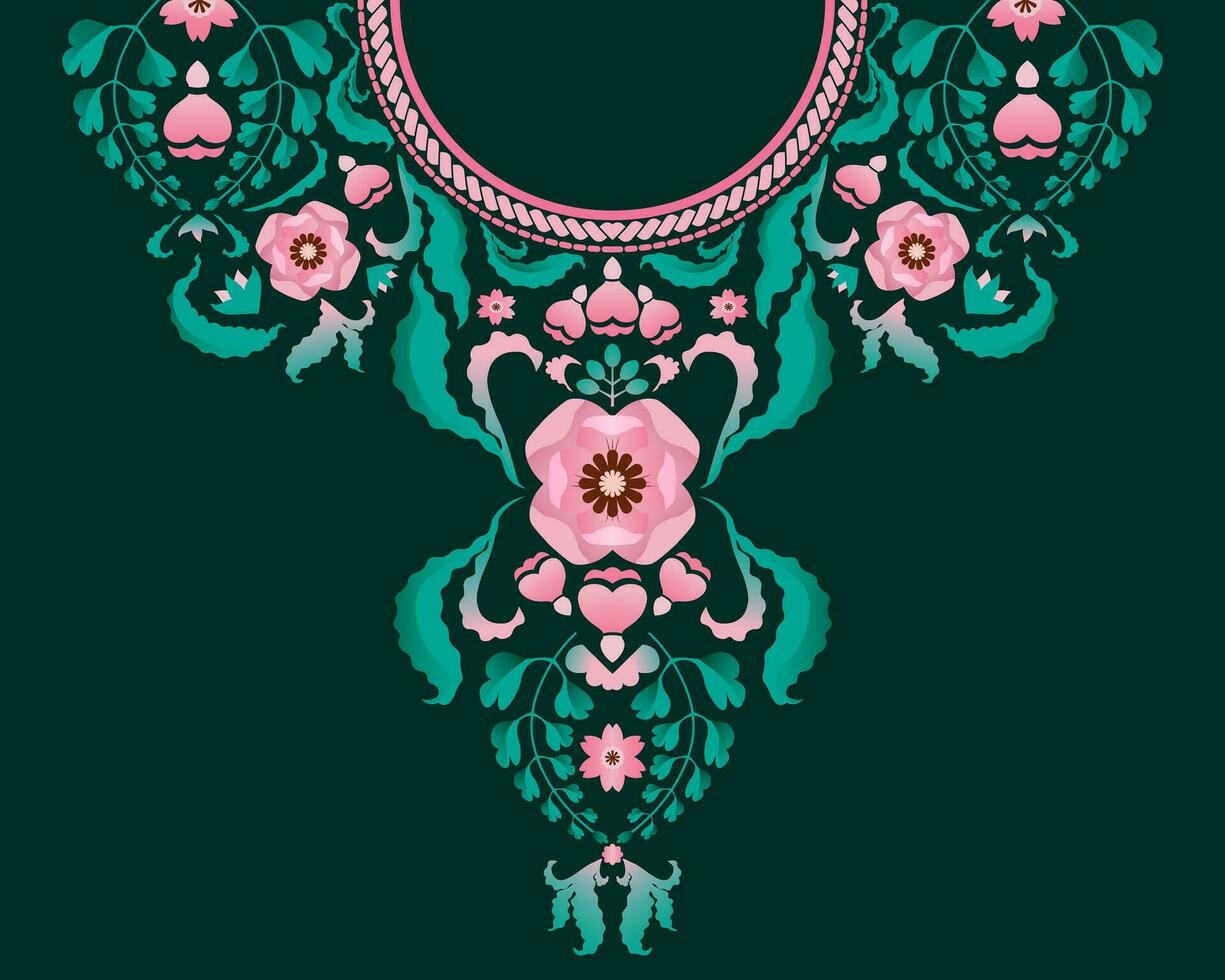 Floral embroidery neckline pattern design in art nouveau style vector